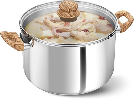 KOCH SYSTEME CS Stainless Steel Pot - 8 Quart Stainless Steel Stock Pot with Visible Lid, Steel Soup Pots with Heat-Resistant Bakelite Double Handle, Dishwasher Safe, Induction Compatible, 8QT