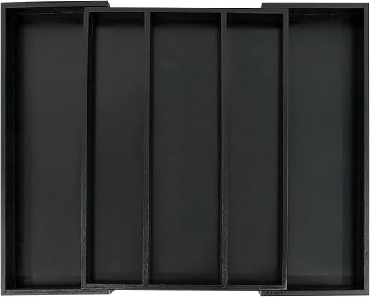 Utoplike Bamboo Drawer Organizer Kitchen Utensils, Adjustable Black Silverware Holder and Cutlery Tray Organiser, Expandable Drawer Divider for Flatware, Knives in Kitchen, Bedroom, Living Room