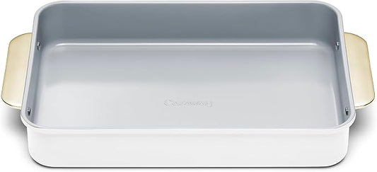 Caraway Non-Stick Ceramic 9”x13” Rectangle Pan - Naturally Slick Ceramic Coating - Non-Toxic, PTFE & PFOA Free - Perfect for Brownies, Lasagnas, and More - White