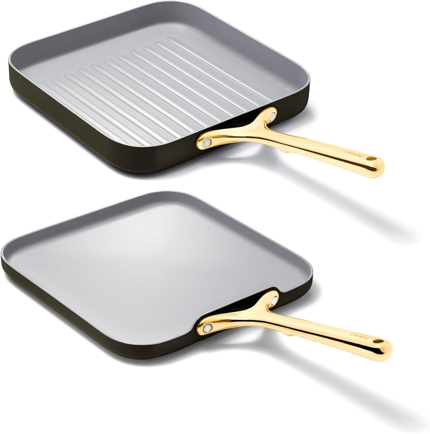 Caraway Griddle Pan & Grill Pan Duo - Non-Stick Ceramic Coated - Non Toxic, PTFE & PFOA Free - Oven Safe & Compatible with All Stovetops – Black