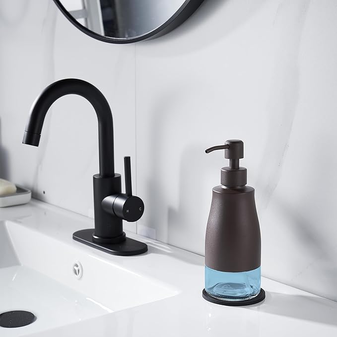 Bronze Soap Dispenser with Coaster and Stickers, Stainless Steel and Glass Bottle Hand Pump Dispenser, Refillable Liquid Hand Soap Dispenser for Bathroom & Kitchen (11OZ / 320ML)