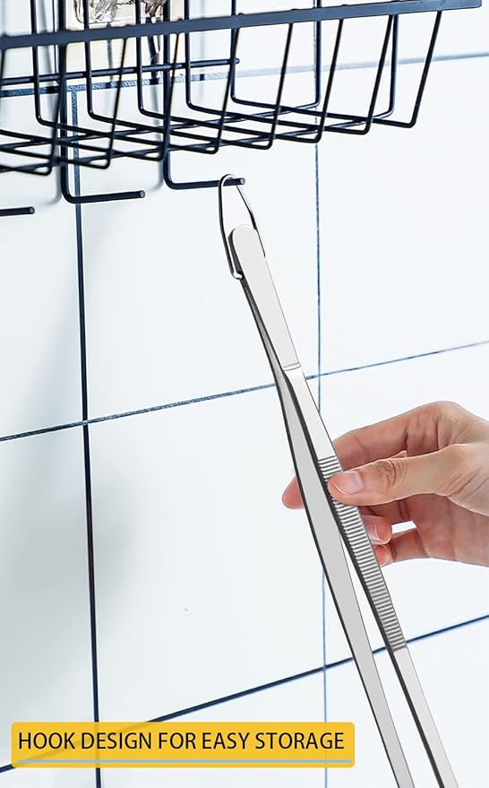 JETKONG 12-Inch Fine Tweezer Tongs Long Cooking Tweezer Stainless Steel Kitchen Tweezers