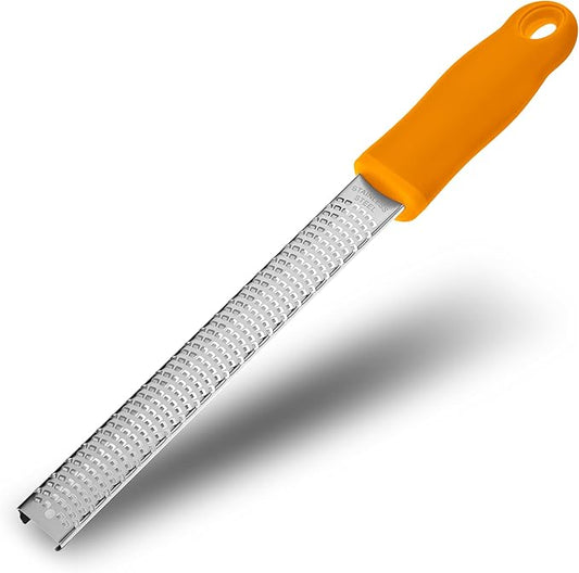 Lemon Zester, Stainless Steel Kitchen Cheese Grater, Plastic Cover Ergonomic Soft Orange Handle