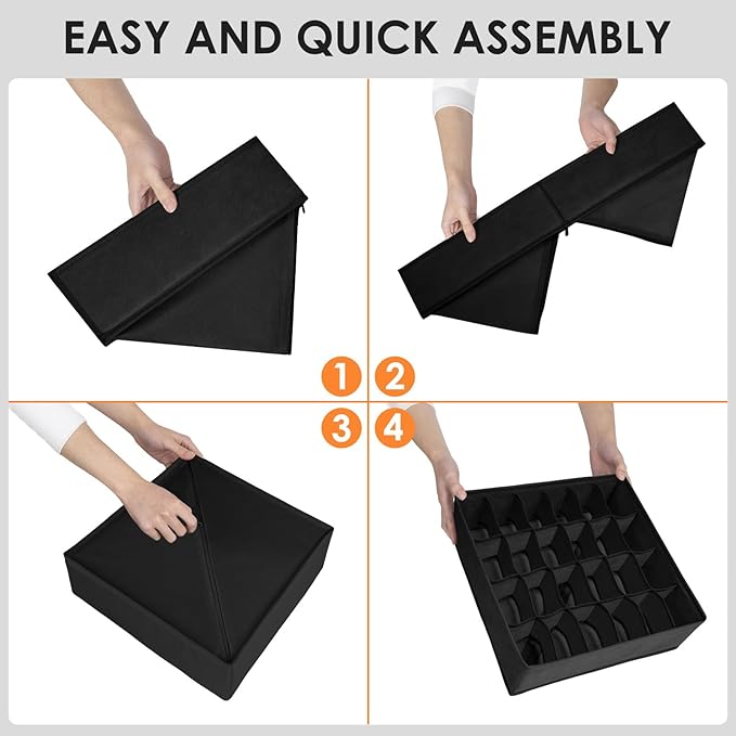 Drawer Organizer Clothes, 16 Pack Dresser Organizer Bins for Baby Clothes, Underwear Sock, Fabric Closet Organization and Storage Dividers for Nursery Bedroom (96 Compartments, Black)