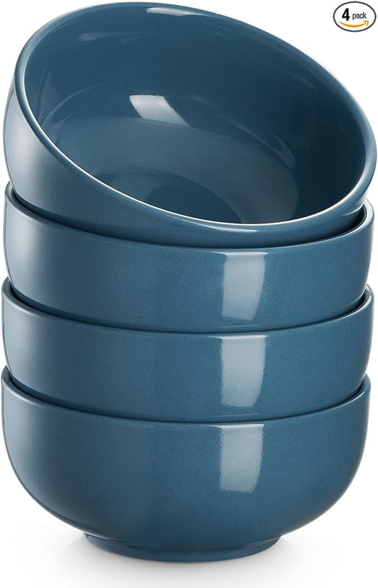 DOWAN 22 OZ Ceramic Soup Bowls & Cereal Bowls - 6" Classic Bowls Set of 4 for Soup, Cereal, Oatmeal, Fruit, Rice - Dishwasher & Microwave Safe (Airy Blue)