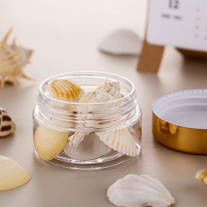 SATINIOR 6 Pack 2 oz Plastic Jars Containers with Lids Wide-mouth Refillable Leakproof Reusable Round Empty Jars for Travel Cosmetic Dry Food Spice Candy Cookie Home Kitchen Organizing(Gold)