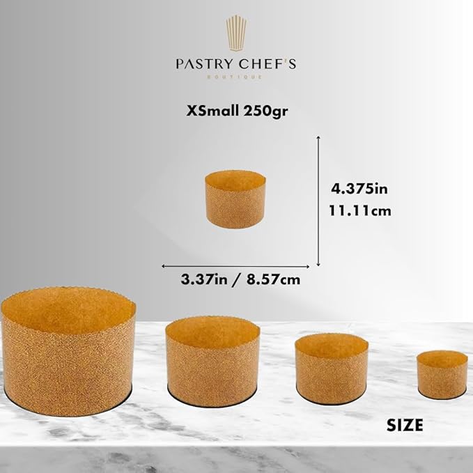 Pastry Chef's Boutique Thin Panettone Paper Pan Mold - XSmall - 4-3/8" x 3-3/8" - 250 gr - Pack of 12 - Made in Italy
