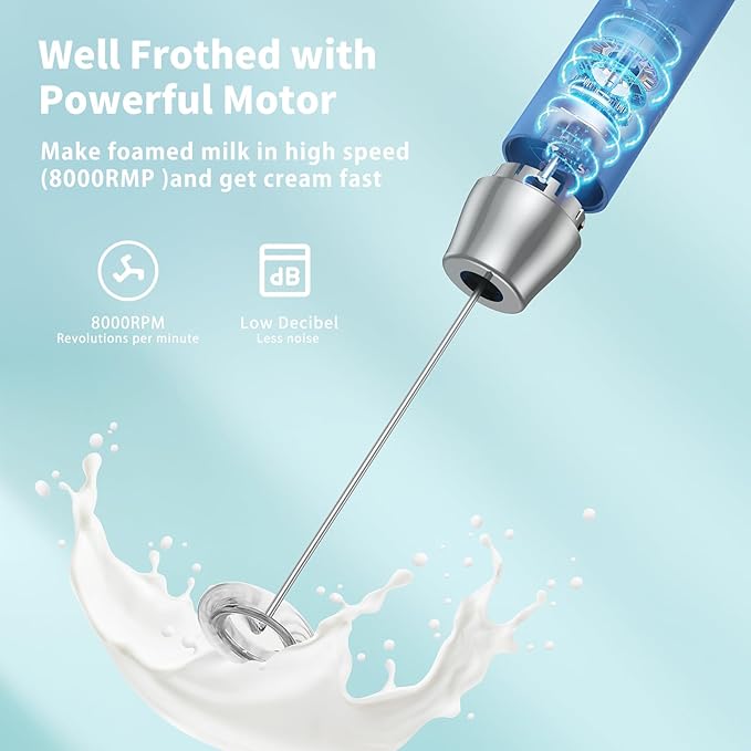 Maestri House Rechargeable Milk Frother with Stand, LunaFro Handheld Electric Foam Maker Waterproof Detachable Stainless Steel Whisk Drink Mixer Foamer for Lattes, Cappuccino