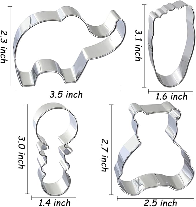 Baby Shower Cookie Cutters 8Pcs, Cute Shapes Baby Carriage Onesies Bottle Bib Clothes Elephant Bear Fondant Cutter, Sturdy Metal Biscuit Cutter Cookie Mold for Baby Shower Baking & Gift