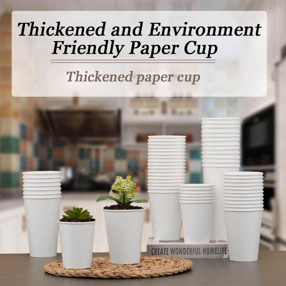 Lamosi 16 oz Disposable Coffee Cups, 180 Pack 16 oz White Paper Cups, Hot/Cold Beverage Drinking Cups for Water Juice or Tea, Office Party Home Travel