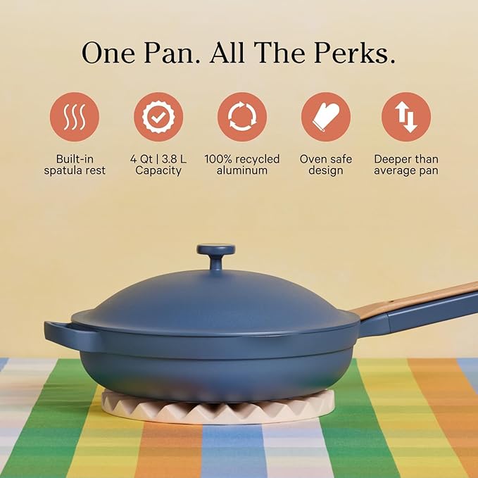 Our Place Large Always Pan 2.0-12.5” (4 Qt) Nonstick, Toxin-Free Ceramic Cookware | Patented 10-in-1 Aluminum Frying & Sauté Pan | Safe for Oven, Induction & All Cooktops up to 450°F | Blue Salt