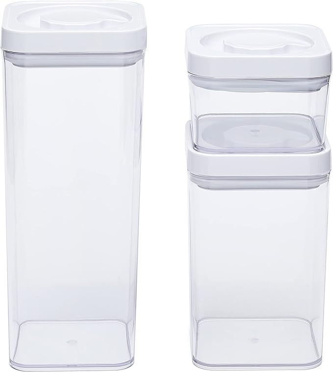Amazon Basics Airtight Food Storage Containers, BPA Free, with Twist/Turn Lids, for Kitchen Pantry Organization, 10-Piece Square Set, Clear Plastic