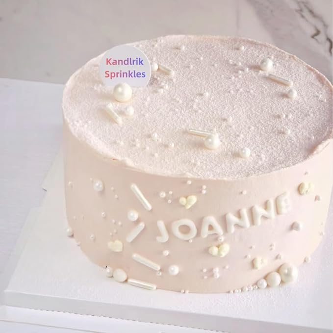 White Sprinkles Candy Mix Size Edible Pearls Cake Decorations Cupcake Toppers Cookie Decorating Perfect for Wedding Party Valentine Halloween Christmas Supplies 4.58OZ