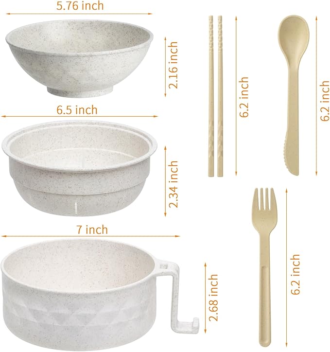 Ramen Bowl Set,Microwave Ramen Cooker Instant Noodles Bowl with Chopsticks Spoon,Rapid Ramen Noodle Bowl, Portable Noodle Bowls,for Home Office Dorm Room College gift(Beige)