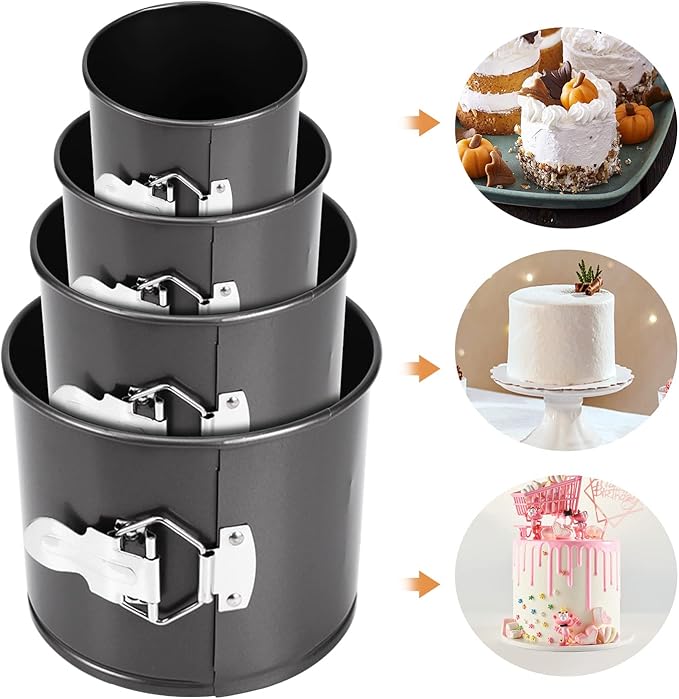 4Pcs Premium Springform Pan Nonstick - Cheesecake Pan With Removable Bottom - No Need For Parchment Paper - Spring Form For Baking - Leak-Proof Cake Pan (Black)