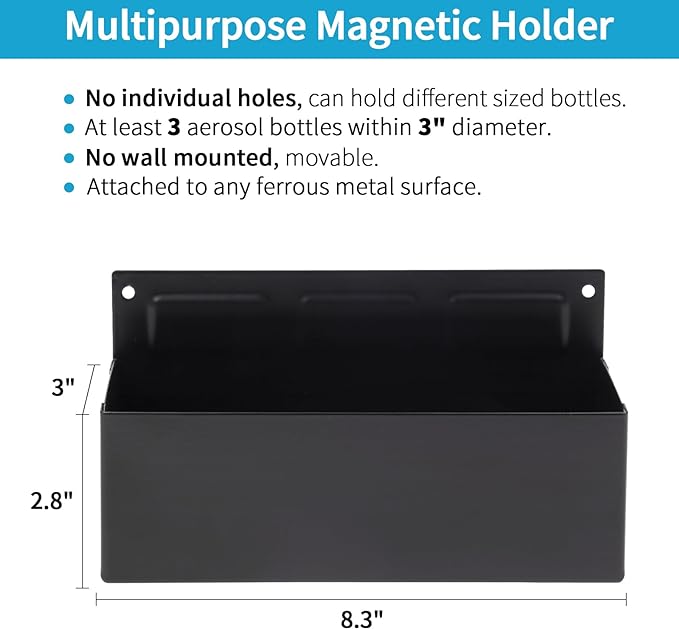 Magnetic Aerosol Spray Can Holder, Magnet Toolbox Bottle Holder, Tool Box Storage Rack for Garage and Home, Craft Workspace, Mechanic Paint Bottle Can Organizer, Black, 3"x8.3"