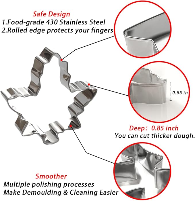 Thanksgiving Cookie Cutters Set 5PCS, Food-grade Stainless Steel Turkey Pumpkin Pine Cones Maple Leaf Fall Cookie Cutters Shapes, Sturdy Metal Biscuit Cutters for Home Holiday Family Baking