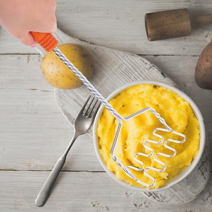 Hemoton Stainless Steel Potato Masher with Non-Slip Handle, Versatile Kitchen Tool for Mashing Potatoes, Vegetables, and Fruits, Dishwasher Safe, 14.56 Inch