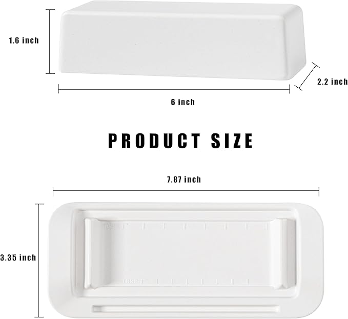 Butter Dish with Lid for Countertop, Butter Dish with Knife, Butter Keeper for Kitchen or Fridge, Bamboo Fiber Butter Tray, Butter Holder for 1 Stick Butter, BPA-free, Dishwasher Safe(White)
