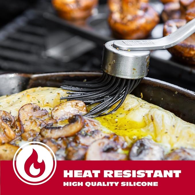 BBQ-AID Basting Brush - For Marinating, Glazing, Seasoning - Bbq Silicone Brush Cooking, Baster for Cooking Brush - Premium Wood Handle, Stainless Steel Core and Silicone Bristles for Easy Cleaning