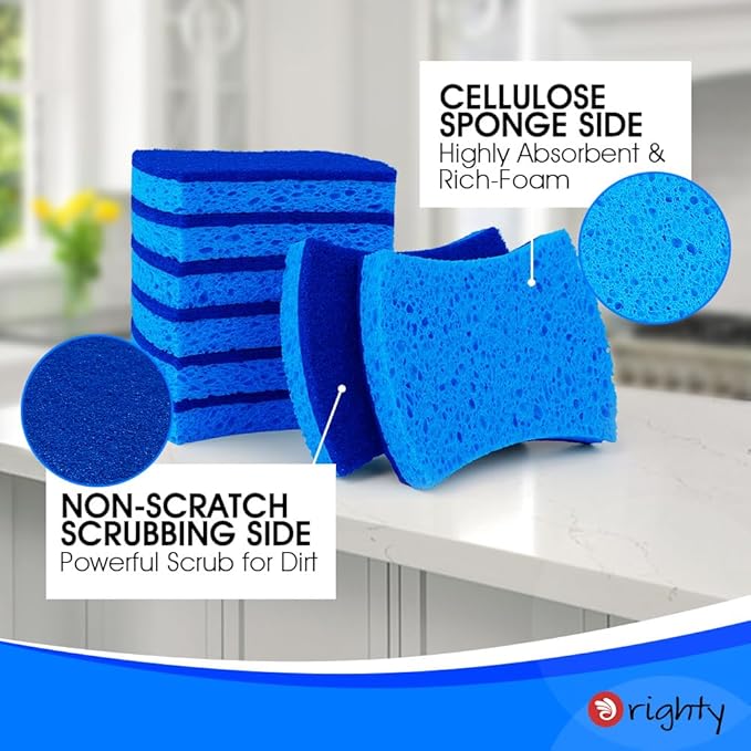 Orighty Non-Scratch Cellulose Scrub Sponges 24 Pack, Kitchen Sponges for Kitchen, Bathroom, and Household, Dual Side Sponge for Dishes, Non-Scratch Sponge Safe on Non-Stick Cookware, Car and More
