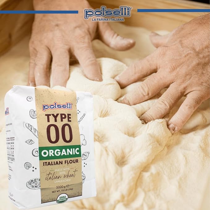 POLSELLI Organic Flour, Type 00, 100% Italian Grain, Double Zero Flour, OO Extra Fine, BIO, Neapolitan Italian Pizza, Bread, Pasta, All Natural, Unbleached, All-Purpose Flour, Unbromated, No Additives