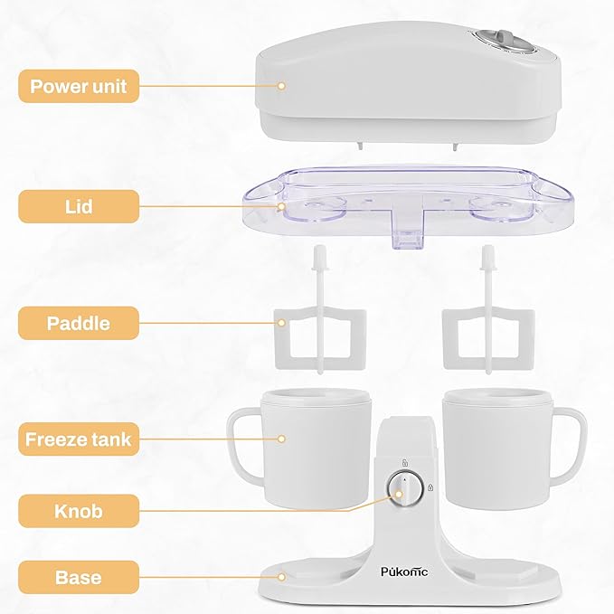 Pukomc Ice Cream Maker Machine for Home Use, with Two Ice Cream Bowls,Simple Operation and Easy to Clean,White
