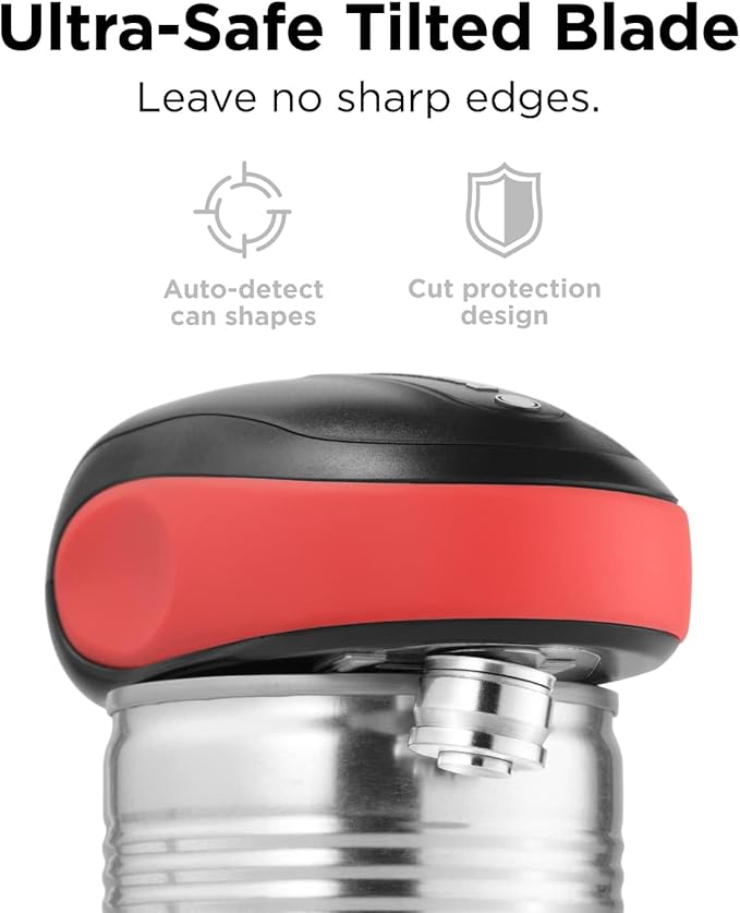 Kitchen Mama One-To-Go Electric Can Opener: One Touch, Auto Stop, Smooth Edge, Lid Lift, Safety, Automatic, Magnetic, Cordless, Battery Operated, Kitchen Appliance for Senior with Arthritis (Red)