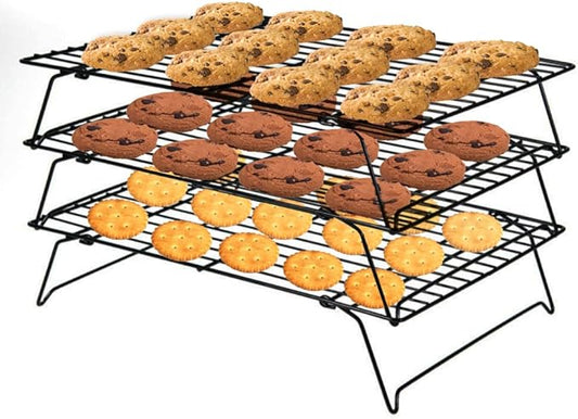 ShellKingdom Cooling Racks, Stainless Steel Non-Stick Baking Racks And Oven Safe Wire Cool Racks for Cookies, Cakes and Baking,3-Tier,Foldable