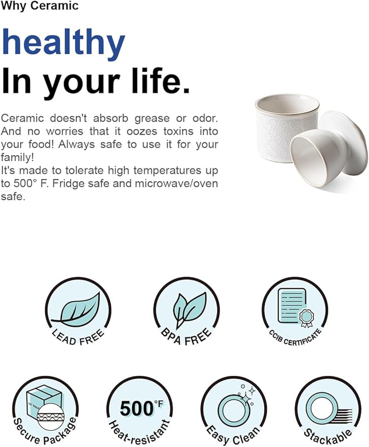 LE TAUCI Butter Crock, Butter Dish with Lid, Butter Container for Counter with Water Line, Embossed French Butter Keeper for Spreadable Butter, Suit For Housewarming - Set of 1, Arctic White,Fireworks