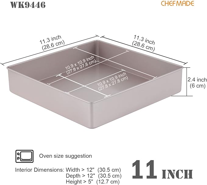 CHEFMADE 11-Inch Square Cake Pan, Non-Stick Deep Dish Bakeware for Oven Baking (Champagne Gold)