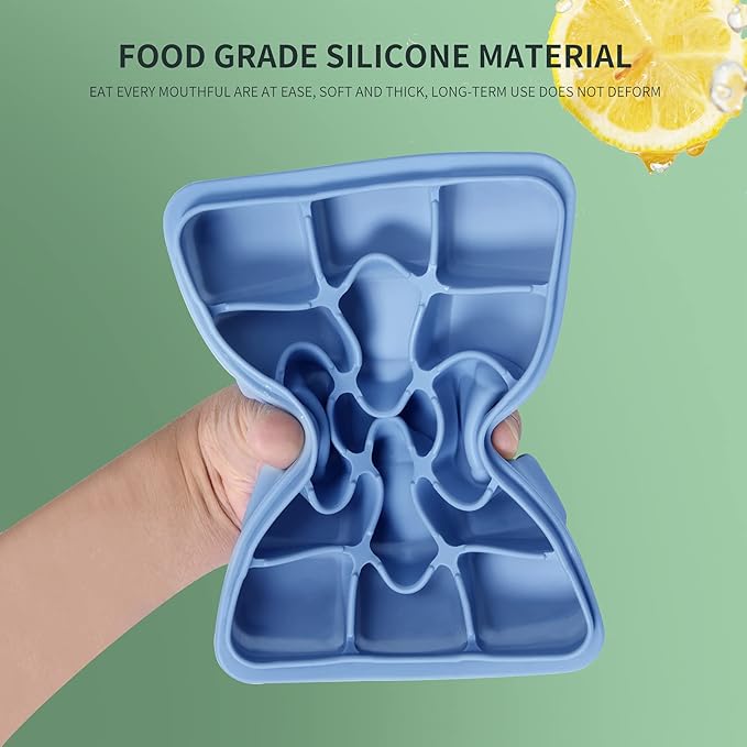 Ice Cube Trays Set of 2, Easy Release 15 Flexible Silicone Ice Cube Molds with Removable Lid Reusable Freezer Ice Trays Stackable for Whiskey, Baby Food, BPA Free (BLUE)