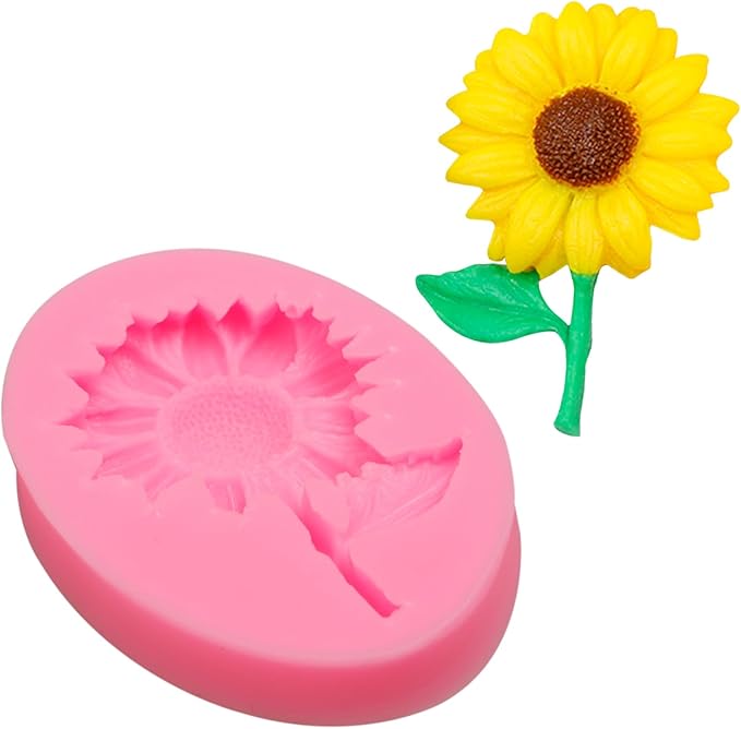Sunflower Mold Silicone 4 Pcs, Daisy Flower Molds Chrysanthemum Flower Leaves Mold for Decoration Candy Sugar Cupcake Topper Cake Pop Popsicle Polymer Clay Crafts