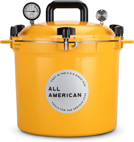 All American 1930-21.5qt Pressure Cooker/Canner (The 921), Mustard - Exclusive Metal-to-Metal Sealing System - Suitable for Gas, Electric, or Flat Top Stoves - Made in the USA