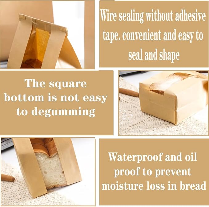 30 Pack Paper Bread Bags 13 x 8.3 x 3.5-inch Bakery Kraft Sourdough Loaf Baked Storage Bags for Homemade Bread Cookie Treat