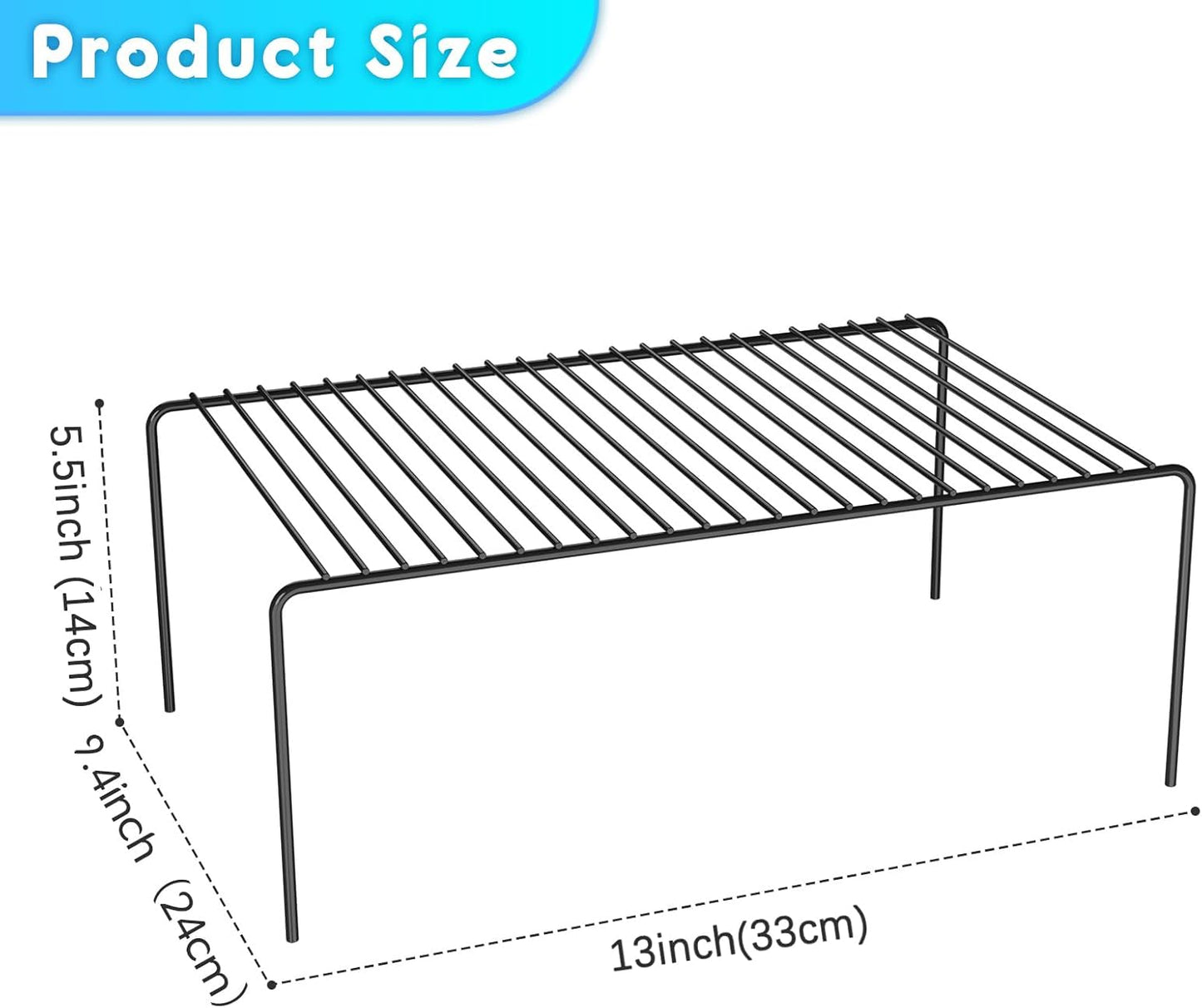 Medium(13 x 9.4 inch)Black Cabinet Storage Shelf Rack Set of 2, Rustproof Metal Wire Kitchen Counter Organizers and Storage, Spice Organization for Cabinet, Plate, Dish, Pantry, Bathroom, Fridge