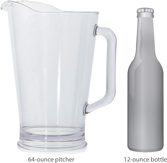 US Acrylic 64oz Bistro Clear Pitcher | Set of 2 Beer Pitchers | Reusable, BPA-free, Made in the USA, Indoor and Outdoor Pitcher Set for Water, Lemonade, Juice, Soda Pop, and Beer