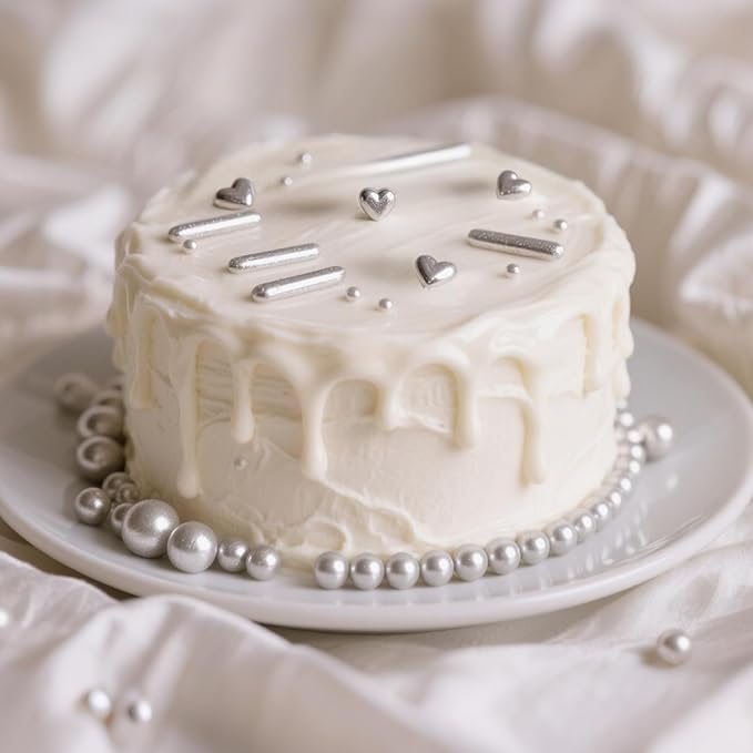 Silver Pearl Rods Heart Sprinkles, Baking Sugar, Silver Sprinkles for Cake, Mix Size, Cupcake Decoration, Holiday, Mother's Day, Wedding Party Supplies