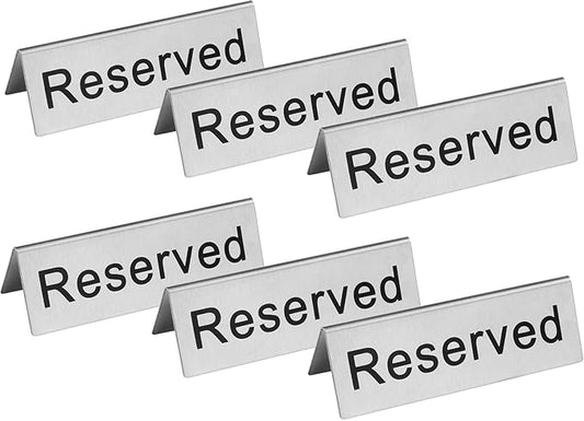 New Star Foodservice Stainless Steel Table Tent Sign (Scoltp-213 (Reserved), 4 x 1.5-Inch (Set of 6))