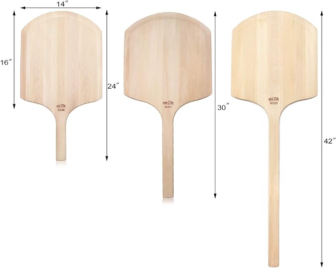 New Star Foodservice 50295 Restaurant-Grade Wooden Pizza Peel, 16" L x 14" W Plate, with 10" L Wooden Handle, 24" Overall Length