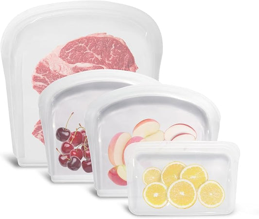 Reusable Silicone Storage Bags, 4Pack Snack Sandwich Half Gallon Bags, Endurables Seal-Top Silicone Bags for Food Storage, Freezer, Microwave, Oven, Dishwasher Safe, Heavy Duty