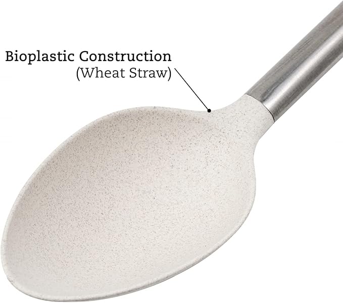 Beille Cream Wheat Straw Spoon with Stainless Steel Handle Kitchen Utensils, 13 Inch