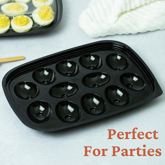 16 Pack - Disposable Deviled Egg Containers with Lid – Plastic Deviled Egg Trays – For 12 Egg Halves