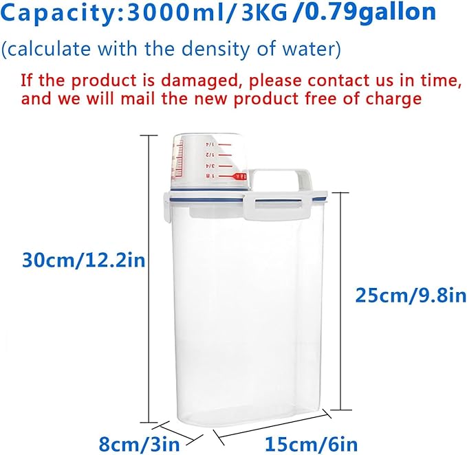 5.5 Lbs Rice Airtight Dry Food Storage Container Set of 4, Rice Storage Bin Cereal Containers Dispenser, Thicken Plastic Clear Food Storage Box with Pouring Spout, Measring Cup for Grain, Flour Snacks