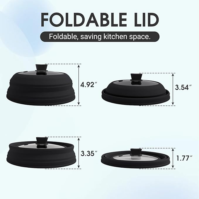 Microwave Splatter Cover Glass Microwave Cover for Food Collapsible Splatter Guard Lid with Silicone Handle for Pot Plate Bowl 10.5 Inch Black