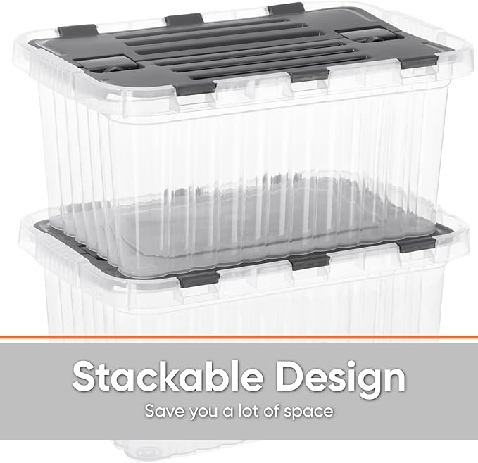 Superio Storage Bins with Lids, Clear Plastic Containers for Organizing, Stackable Totes, BPA Free, Odor Free, Organizer Boxes for Home, and Dorm (2 Pack, 20.25"x14"x14.6")