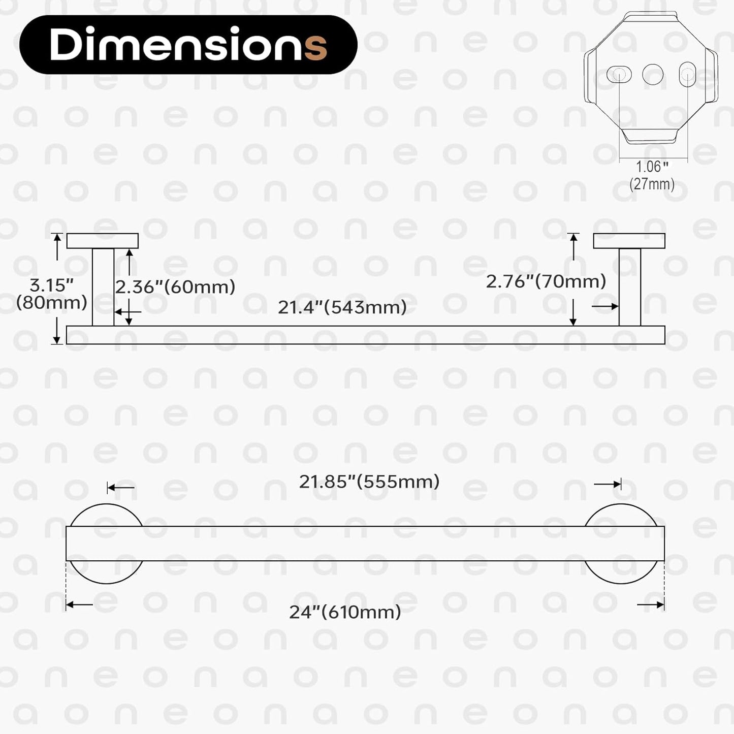 24 Inch Bathroom Towel Bar Bath Towel Rack Kitchen Towel Holder Towel Rails Wall Mounted SUS304 Stainless Steel Brushed Nickel AN4001BR-L24