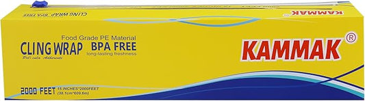 KAMMAK Plastic Wrap Food Cling Wrap with Slide Cutter 15 inch Restaurant Cling Film 2000 Ft Bulk Roll Refillable Food Service Cling Wrap Dispenser Quick Cut Anti-Fog Cling Film for Kitchen