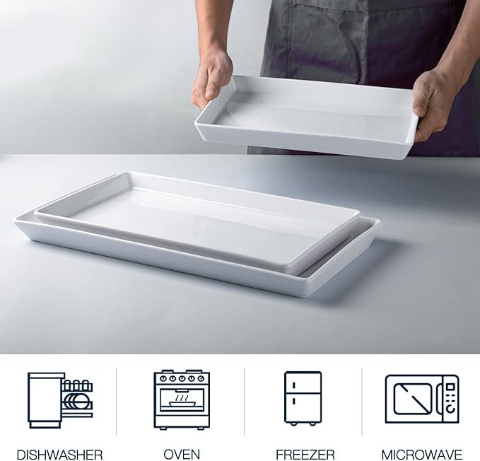 Delling Large Serving Platter, 16/14/12 Inch Rectangular Serving Trays for Serving Food, Serving Tray for Party - Set of 3, White