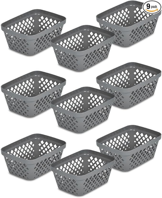 Glad Plastic Storage Basket Set - Multipurpose Drawer Trays, Kitchen Pantry Containers, and Bathroom Bins - 9 Pack Small Organizers, Grey